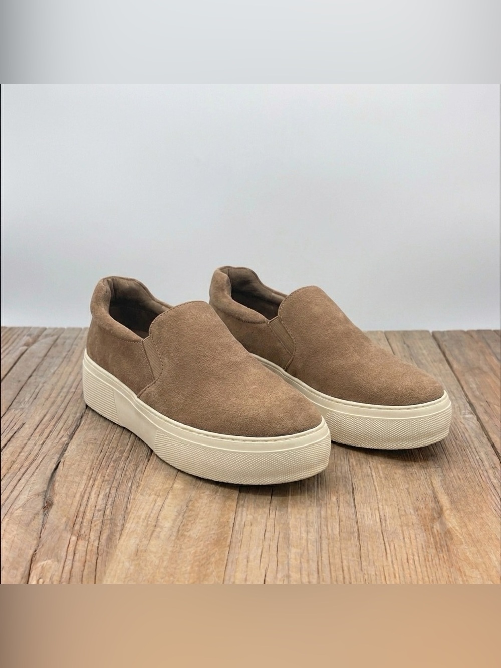 JSlide Cleo Brown/Tan Suede Slip On Platform Sneakers